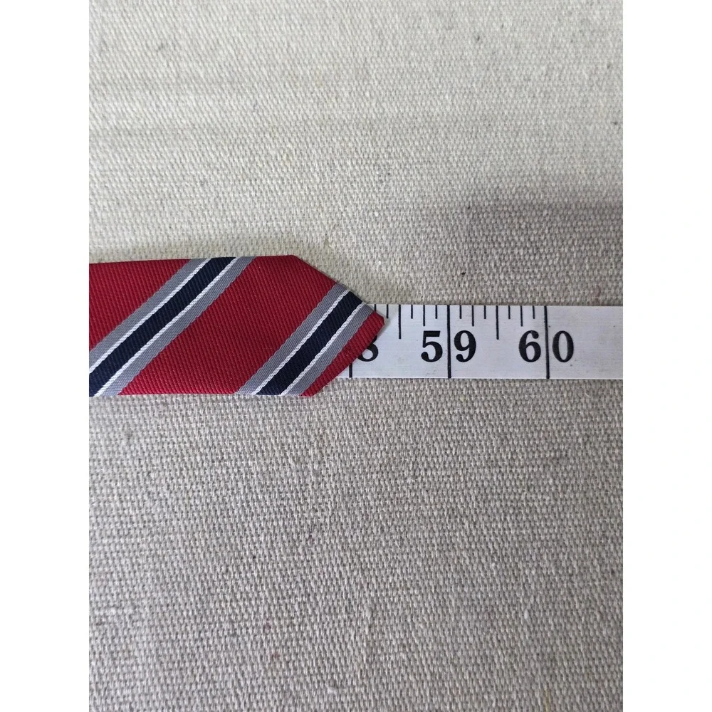 House of Arden Mens Red Navy Blue Silver Striped Silk Blend Necktie 2855